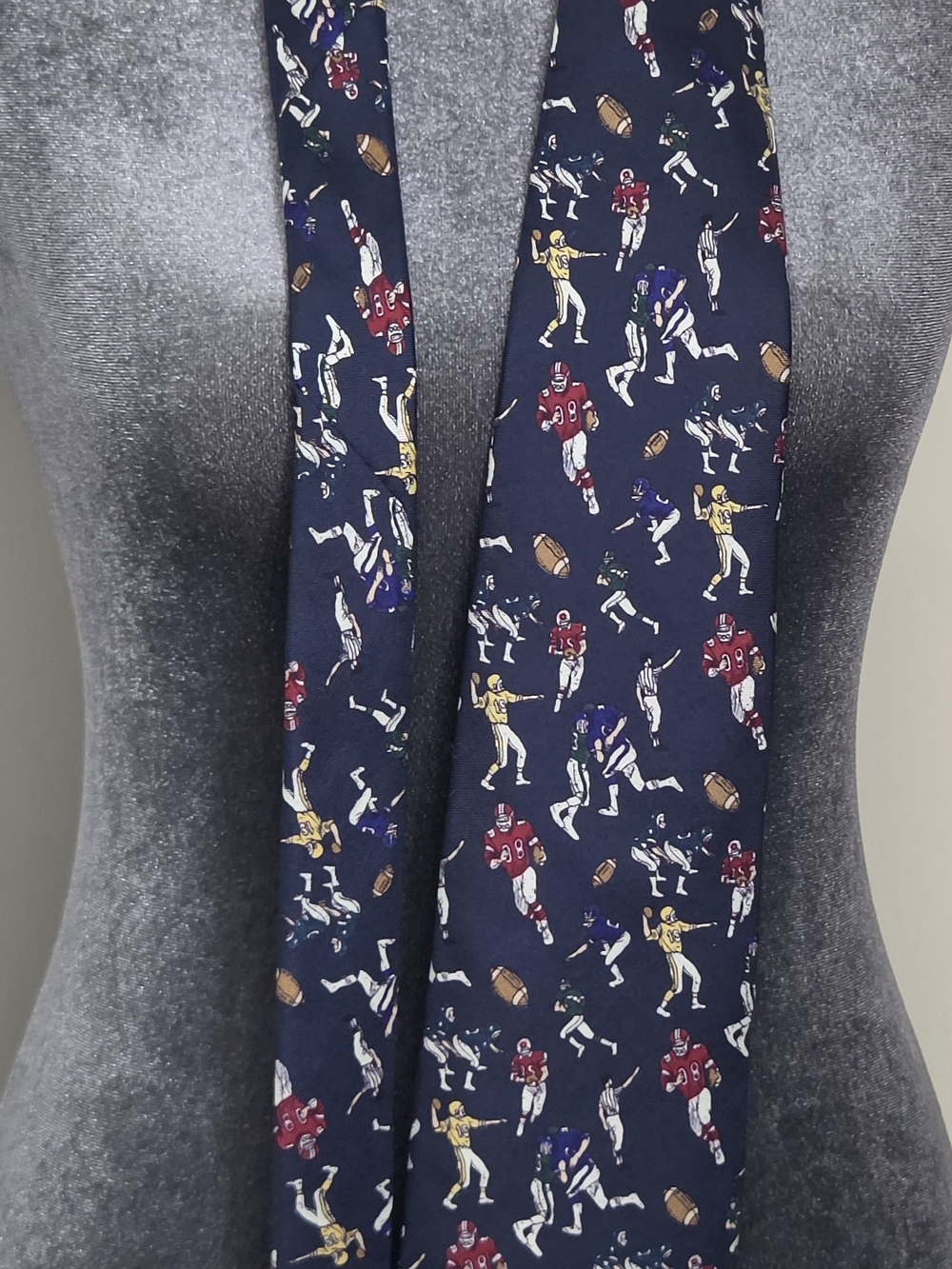 Enzo Felini Roma Paris Vintage Silk Tie Blue Football Player Novelty Necktie
